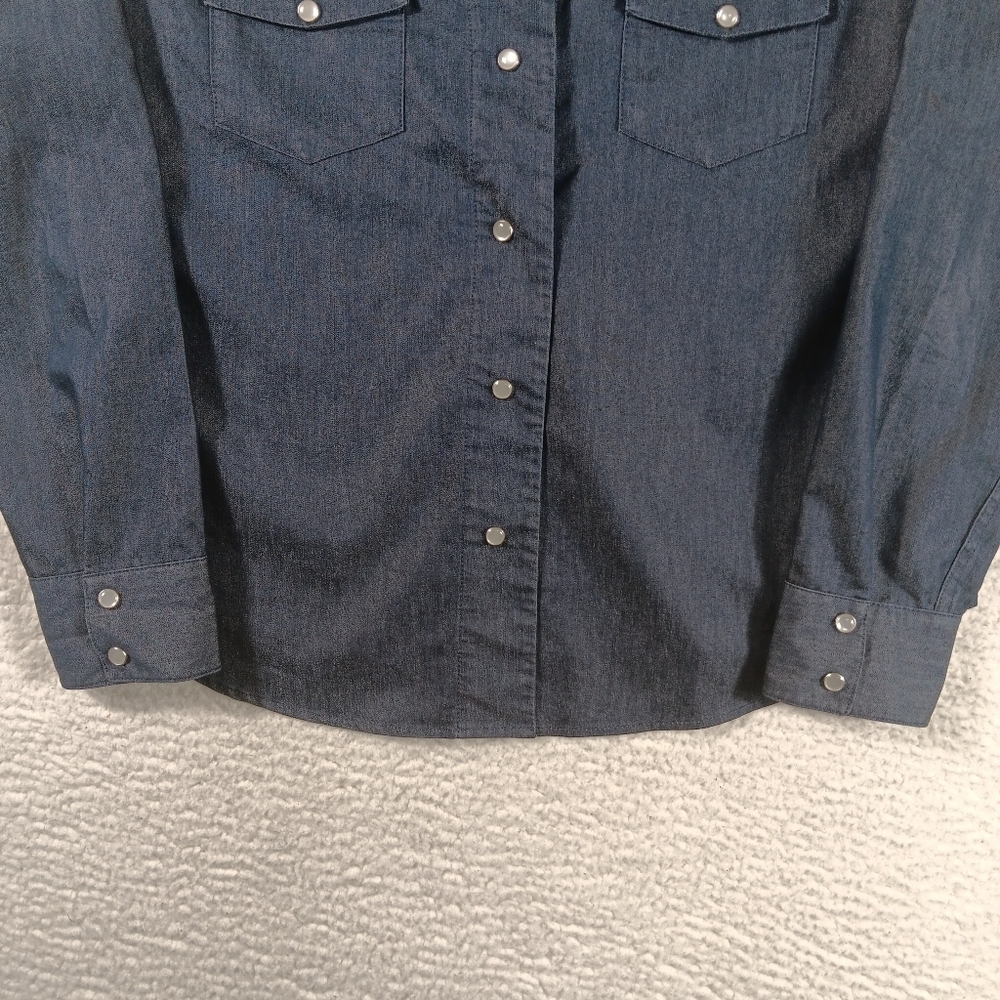 Vintage Gap Shirt Womens Large Blue Denim Pearl Snap Western Rodeo Flap Pocket - Picture 6 of 11